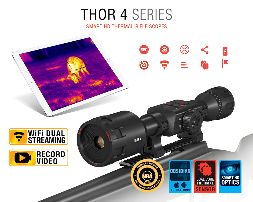 ATN Thor 4, 2.5-25x, 640x480, Thermal Rifle Scope with Full HD Video rec, WiFi, Smooth zoom and Smartphone controlling thru iOS or Android Apps